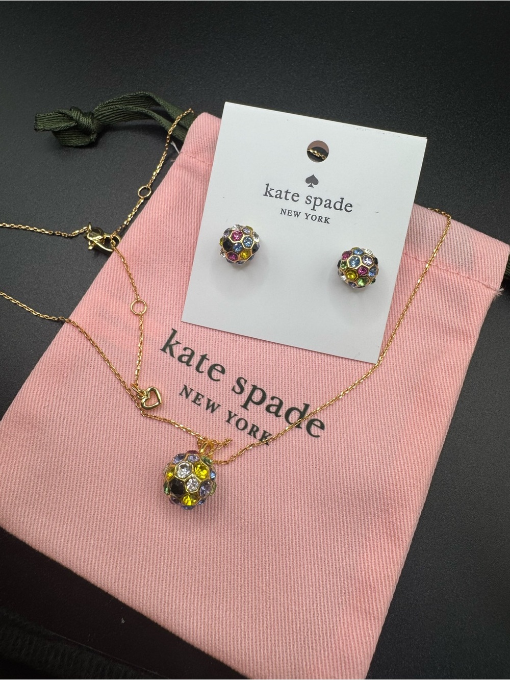 kate spade Gold-Tone Multicolor Crystal Sphere Pendant Necklace with Studs